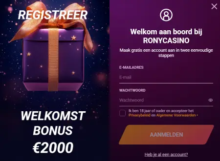 Account openen bij Rony Casino
